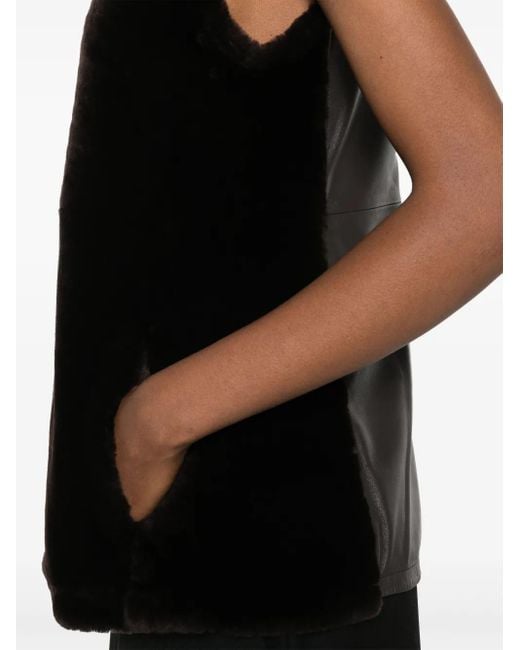 Totême Black Shearling-Panel Top