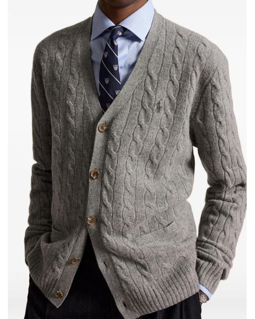 Polo Ralph Lauren Gray Cardigan En Maille Torsadée for men