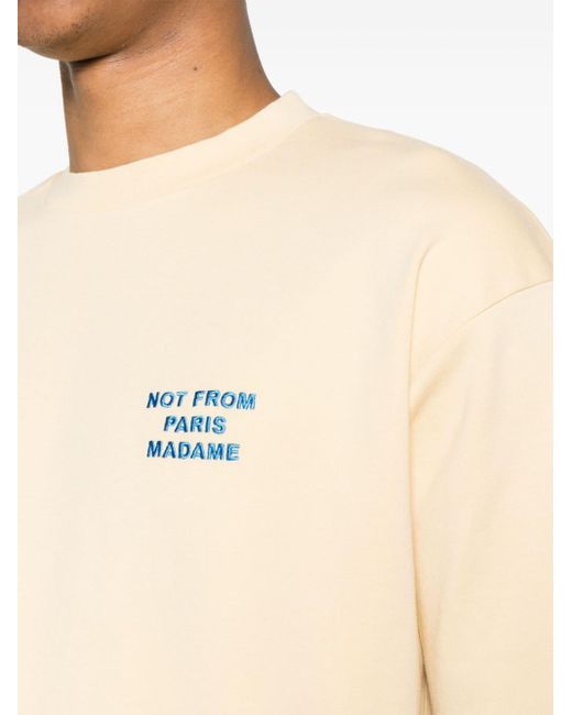 Drole de Monsieur T-Shirt mit Slogan-Stickerei in Natural für Herren