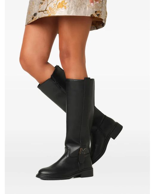 Mexx Black Logo Plaque Knee-High Boots