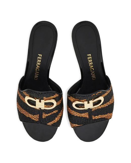 Ferragamo White Gancini Ornament Mid-Heel Slides