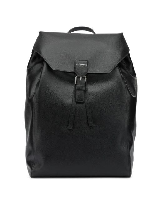 Le Tanneur Black Emile Buckle-Detail Full-Grain Backpack