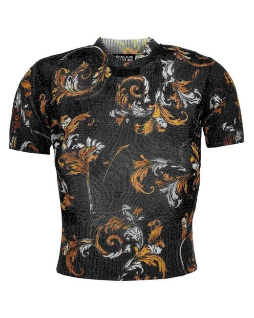 Versace Jeans Couture Black Barocco-Print Knit T-Shirt