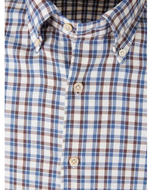 Luigi Borrelli Napoli Blue Checked Long-Sleeved Shirt for men