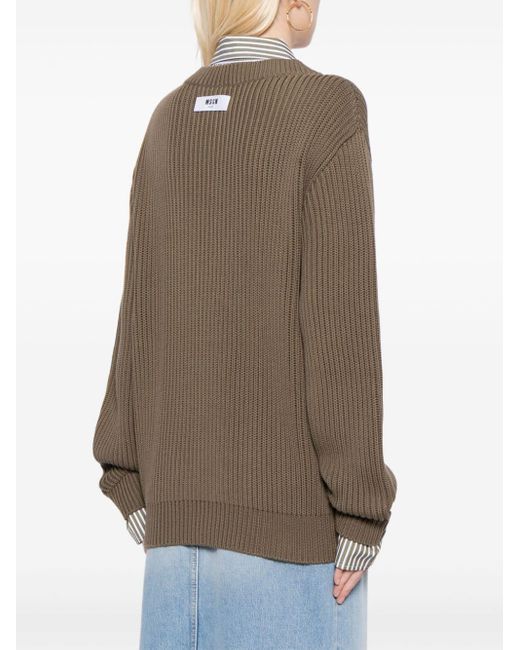 MSGM Brown Ribbed-knit Cotton Jumper