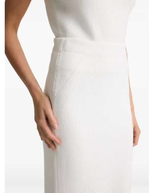 St. John White Rhea Ribbed-Knit Midi Skirt