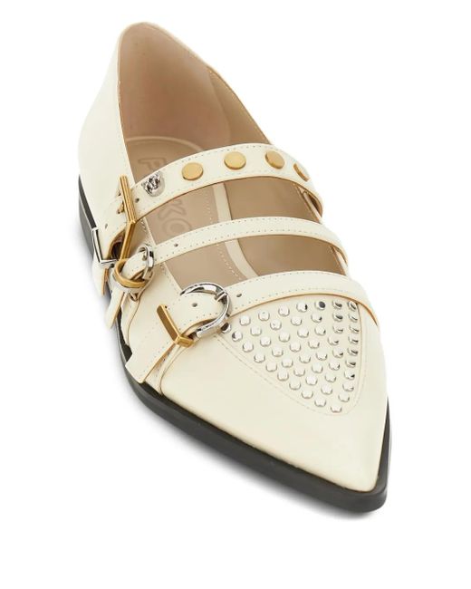 Pinko White Buckle-Embellished Pointed Ballet Flats