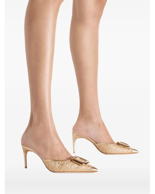 Malone Souliers Natural Metallic Raffia Mona Heeled Mules 70