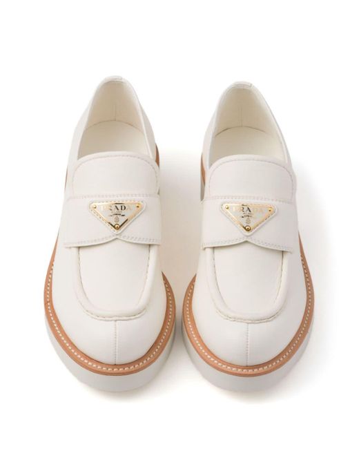 Prada White 50mm Triangle-logo Leather Loafers
