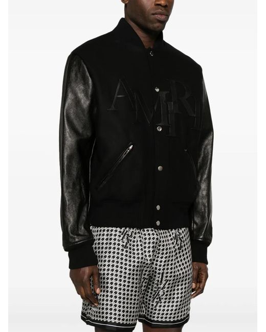 Amiri Black Staggered Logo Varsity Jacket for men