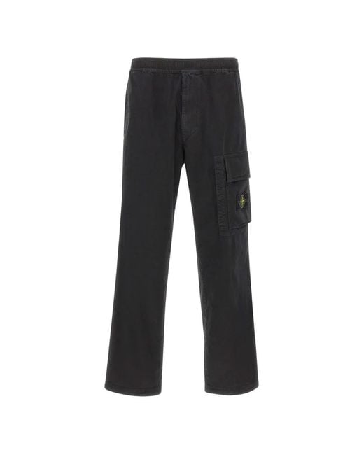 Stone Island Black 3100036 Stretch-Organic-Broken-Twill-Cotton Old-Effect Loose-Fit- Joggers With Drawstring Cuffs for men