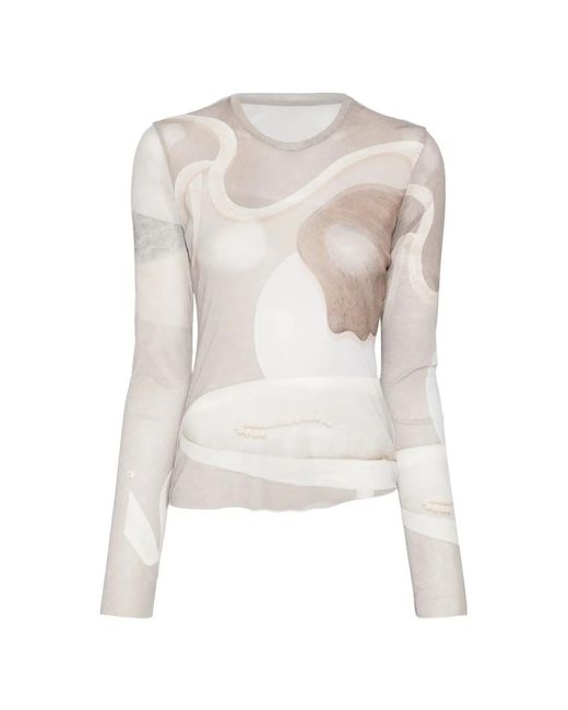 JNBY White Vintage Abstract-Print X-Silhouette Slim-Fit Long-Sleeve Tee