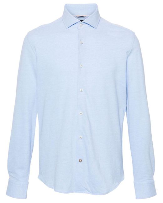 Boss Blue Spread-collar Cotton Shirt for men