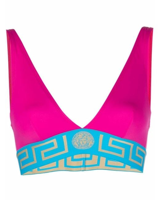 Versace Logo Triangle Bikini Top in Pink - Lyst