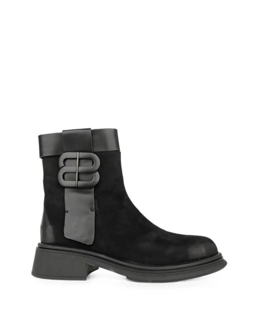 Linda Baumann Black Buckle-Detail Panelled Ankle Boots