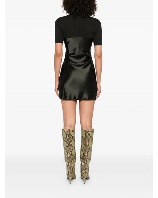 Nanushka Black Satin-Paneled Mini Dress