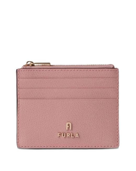 Furla Pink S Camelia Textured-Leather Card Holder