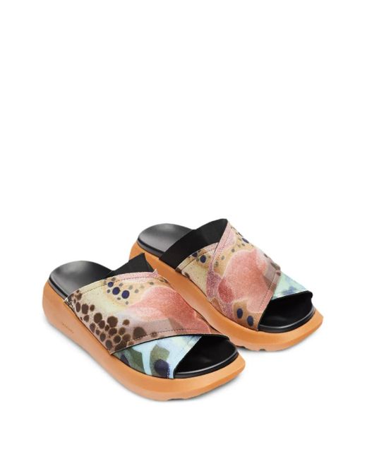 Onwuad White Cross-Strap Print Slides