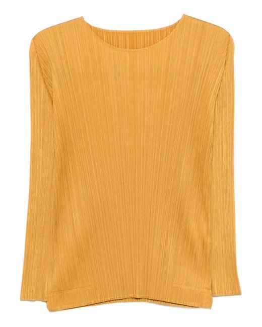 Pleats Please Issey Miyake Orange Monthly Colors September Pleated Long-Sleeve Blouse