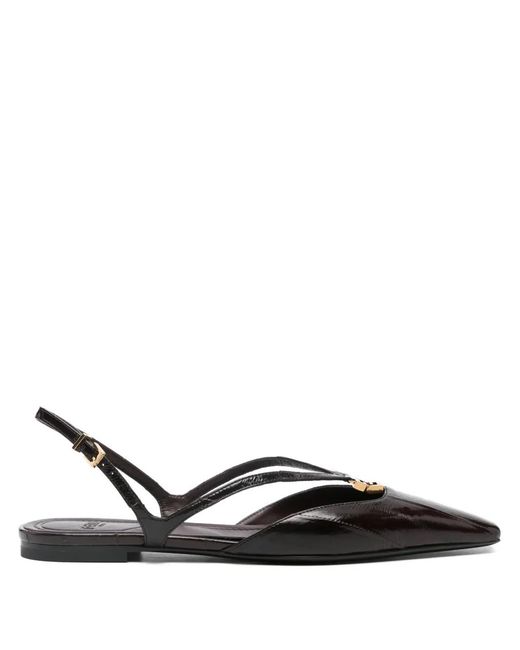 Fendi Black Ffolk Leather Slingback Ballets