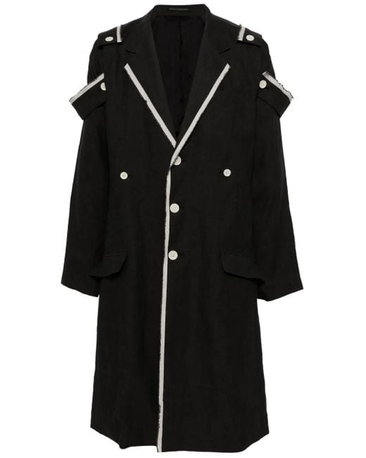 Yohji Yamamoto Black Contrast-Trim Ramie Coat for men