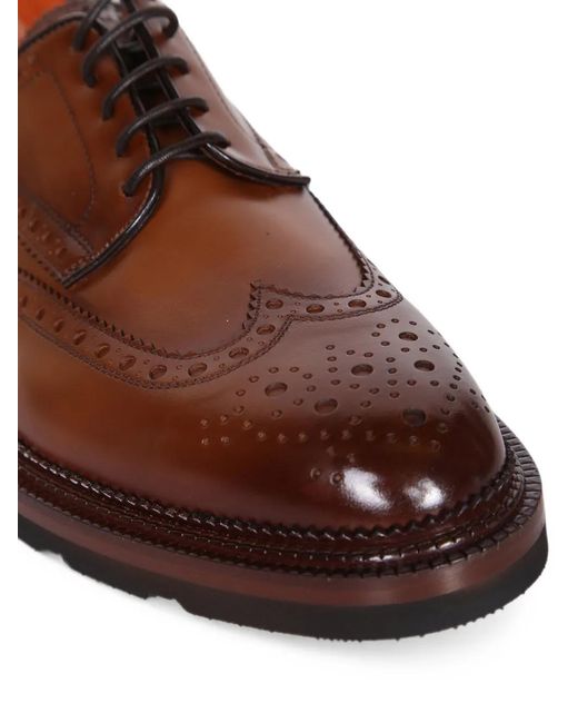 Santoni Brown Leather Derby Shoes for men