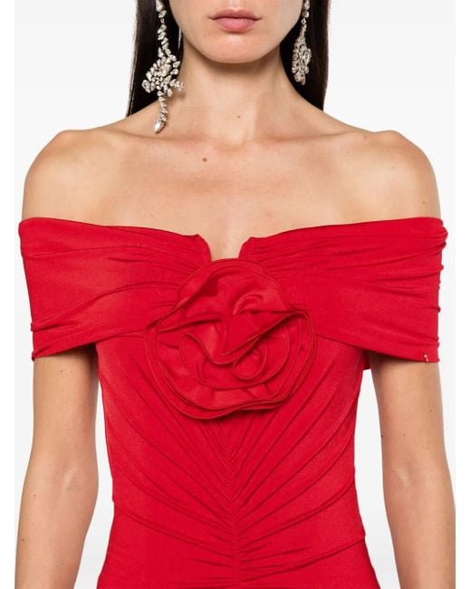 Nissa Red Schulterfreies Maxikleid Mit Blumenapplikation
