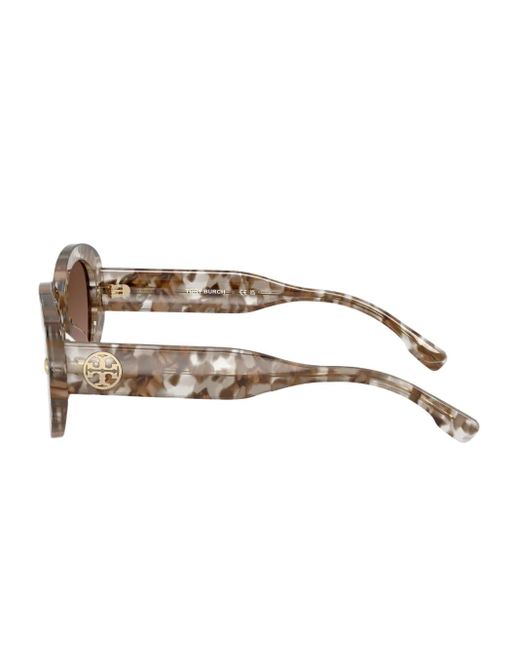 Tory Burch Brown Marble-Effect Oval-Frame Sunglasses