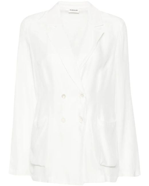 P.A.R.O.S.H. White Sofia Double-Breasted Silk Blazer