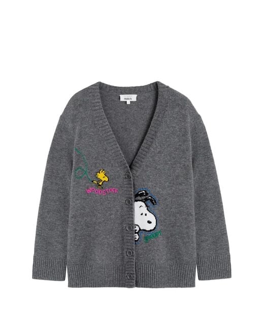 Chinti & Parker Gray Snoopy-Embroidered Cardigan