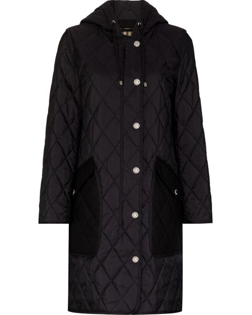 Burberry Roxby Diamond-quilted Mid-length Coat in Black | Lyst UK