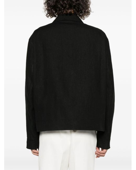 Linen chambray zipped jacket di Lardini in Black da Uomo