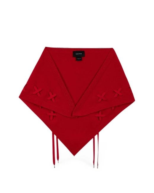 Simone Rocha Red Lace-Up Knitted Neckerchief Scarf