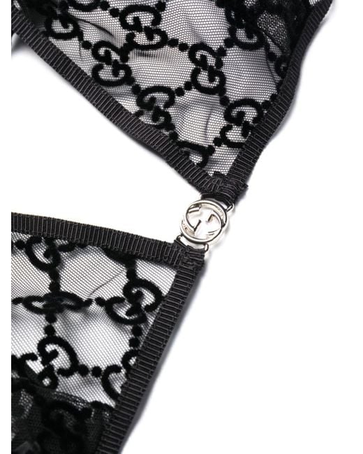 Gucci Black GG-embriodered Tulle Lingerie Set