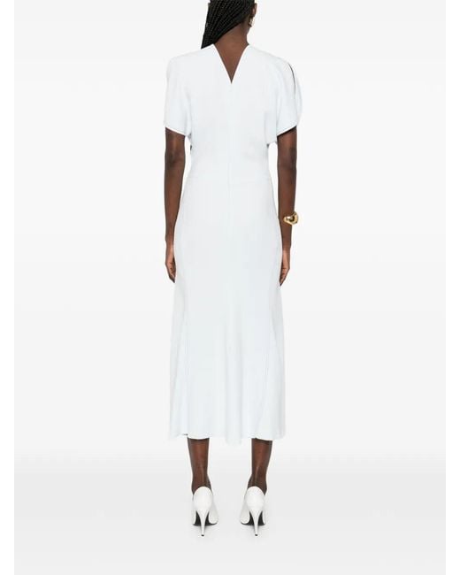 Victoria Beckham White Gathered-Waist Midi Dress