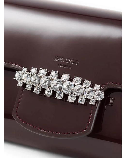 Jimmy Choo Purple Bing Clutch aus Lackleder mit Kristallen