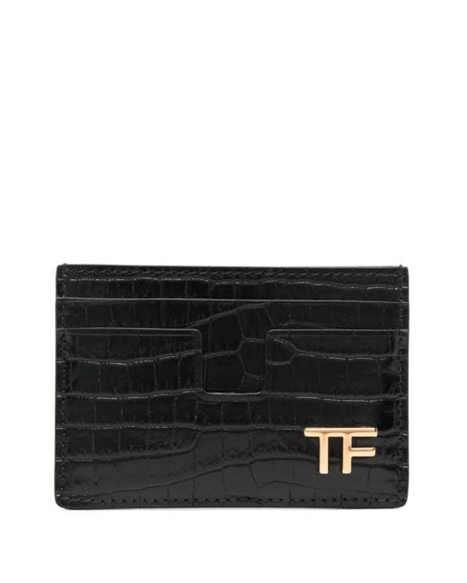 Tom Ford Black Croco-embossed Leather Card Holder for men
