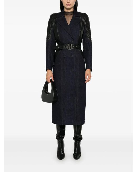 MITILIANE COUTURE Black Leather-Inserts Trench Cot