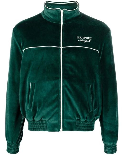 Sporty & Rich Green Logo-Embroidered Zipped Sweatshirt for men