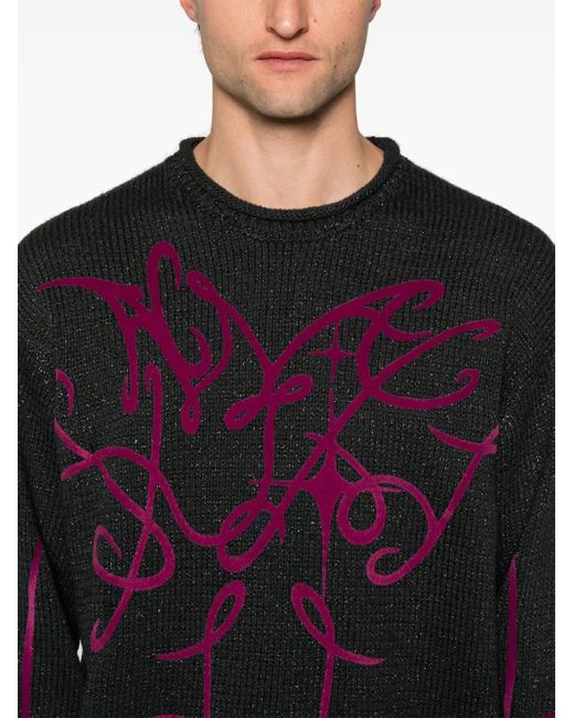 Acne Blue Flocked-Logo Distressed Jumper for men