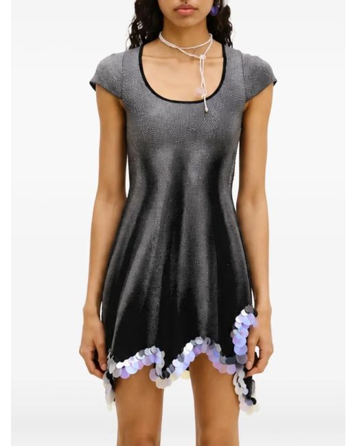 Ph5 Black Zingel Flaslight Sequin-Embellished Wavy-Hem Mini Dress