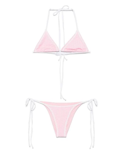 Frankie's Bikinis Pink Polka Dot-Print Bikini Set