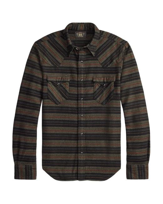 RRL Black Striped Long-Sleeved Shirt for men