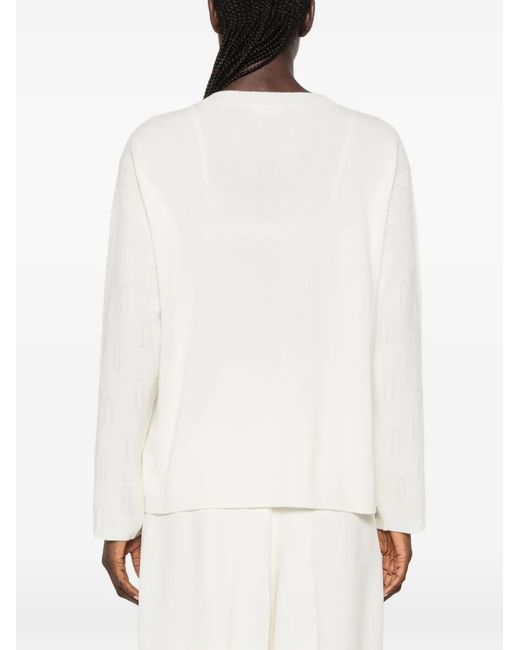 Fabiana Filippi White Bead-Embellished Crew-Neck Sweater