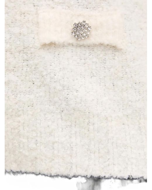 Morgan White Embellished Boucle-Knit Sweater