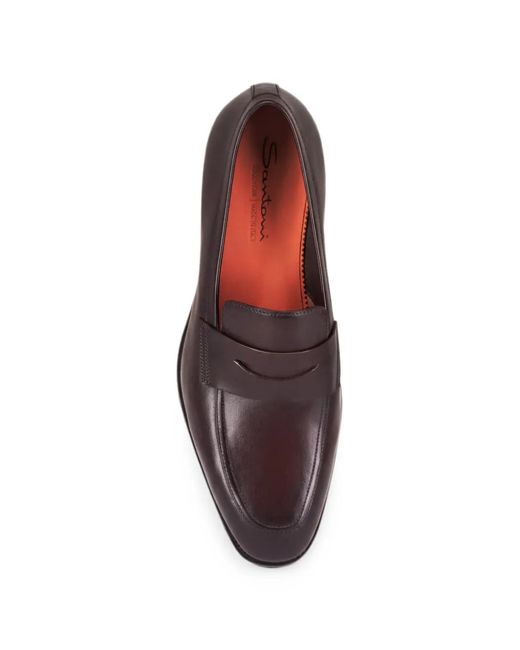 Santoni Brown Gregor Leather Loafers for men