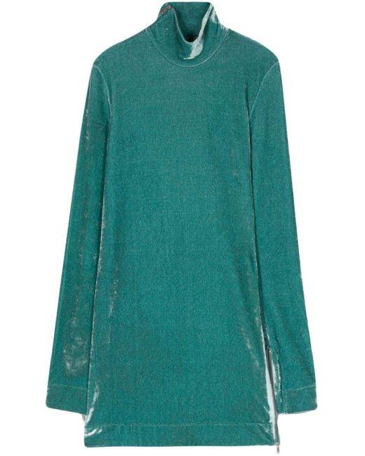 Jil Sander Green Crushed-velvet Mini Dress
