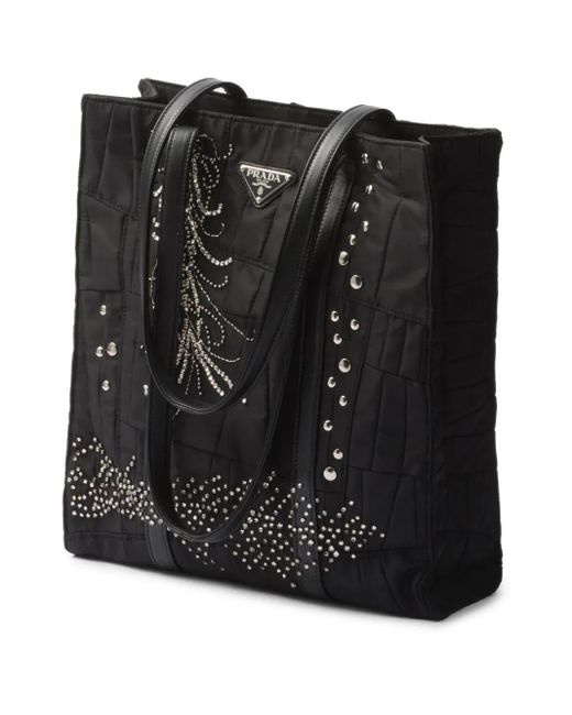 Borsa Tote Re-Nylon Media Patchwork di Prada in Black