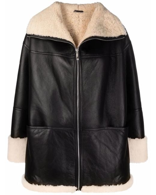 Totême Black Shearling Leather Biker Jacket