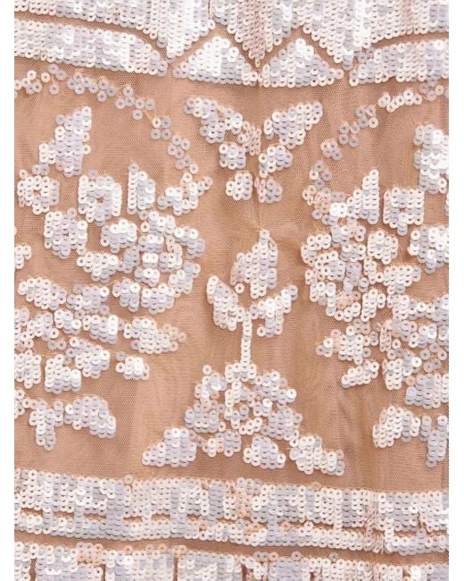 Needle & Thread Midi-Jurk Verfraaid Met Pailletten En Diepe Ronde Hals in het White